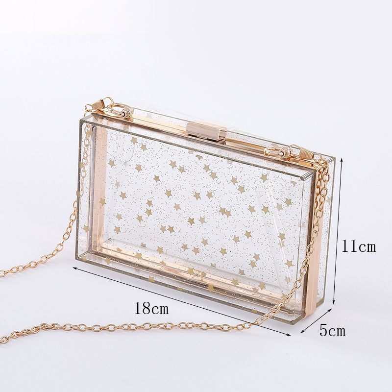 acrylique Transparent pochette femmes portefeuille sac à main paillettes étoile épaule sacs de messager de mariage fête jour pochette sac à main boîte
