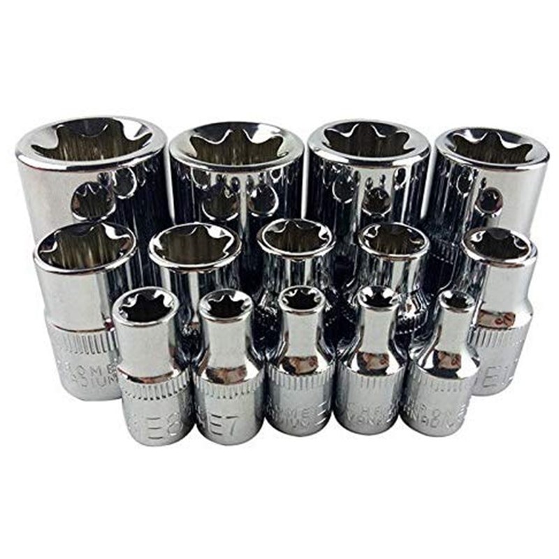 14 pièces/ensemble E Torx Star jeu de douilles femelle 1/2 pouces 3/8 pouces 1/4 pouces lecteur E4 - E24 outil de réparation ensemble d'outils à main