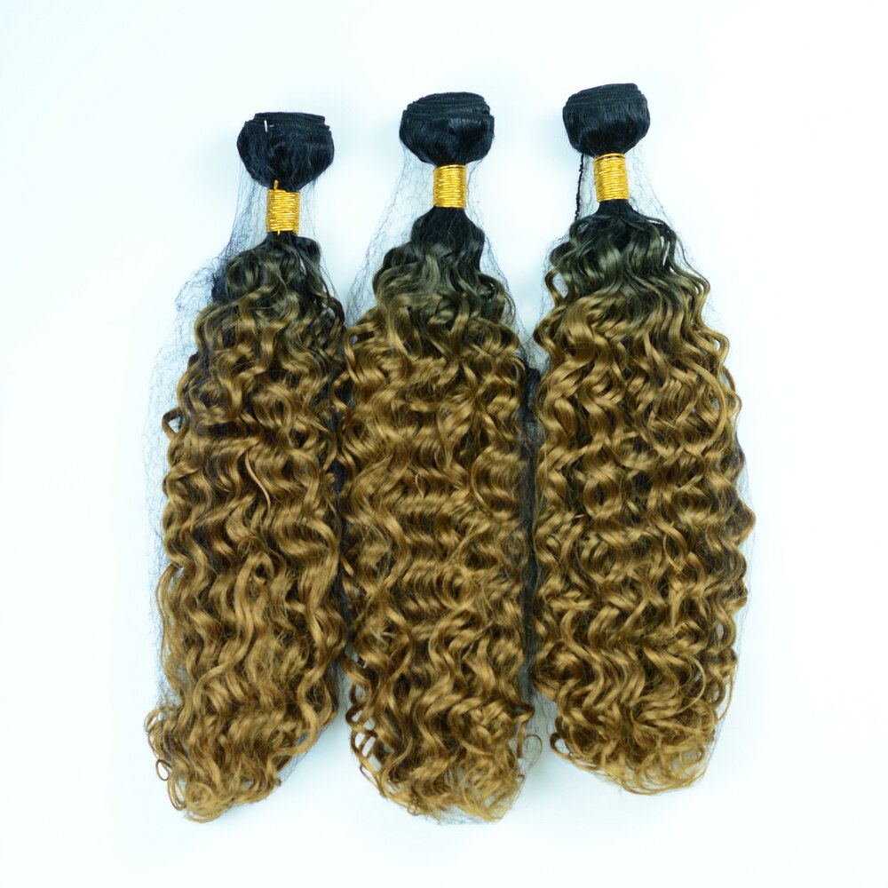 Adorable tissage synthétique ondulé T1b30 en Fiber résistante à la chaleur, mèches de cheveux bouclés Jerry, couleur brun foncé ombré, 100g: T1B / 27 / 4 Pièces