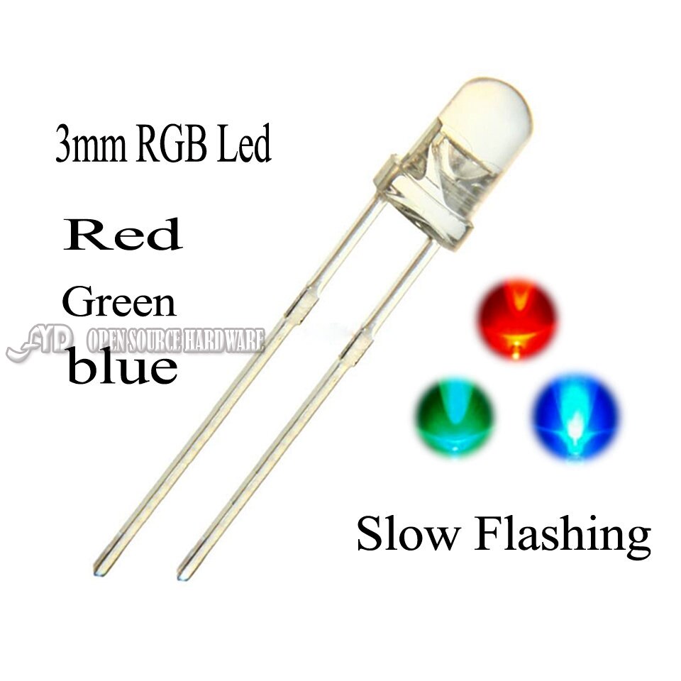 100pcs 3mm Water Clear Round Light Emitting Diode Slow Flashing LED RGB Blinking Multicolor Flicker Ultra Bright