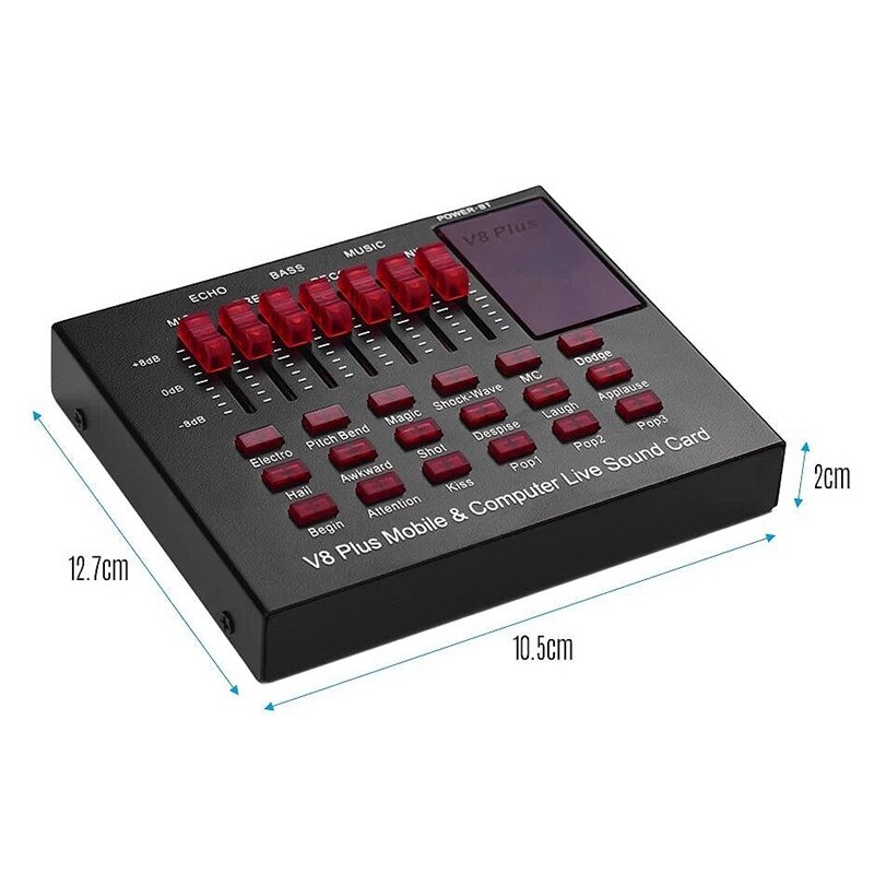 V8 Plus Rechargeable Mobile & Computer Live Sound Card USB o Interface with Sound Effects BT Connection for Singing