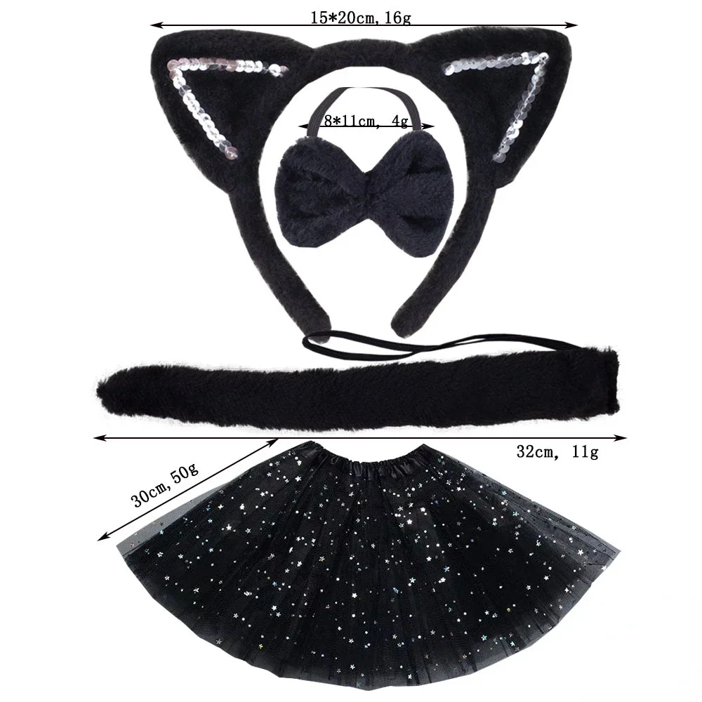Diadema con orejas de gato con lentejuelas, falda tutú, pajarita, cola, conjunto de disfraz de Cosplay para Festival de Halloween, accesorio de uso diario: Verde