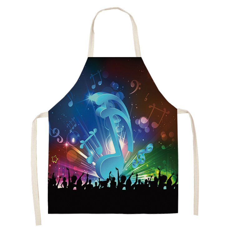 Music Note Kitchen Sleeveless Chef Aprons For Women Cotton Linen Bibs Household Cleaning Pinafore Home Cooking Apron 53*65cm: 2WQ-WQL0195-19