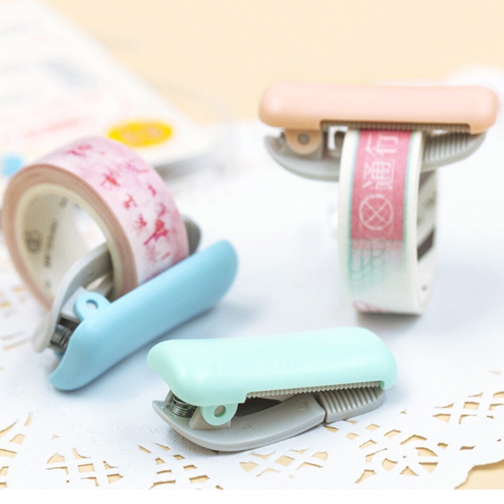 1Pc Random Color Cute Stationery Mini Washi Tape Dispenser Kawaii Portable Plastic Office Scotch Tape Cutter School Supplies