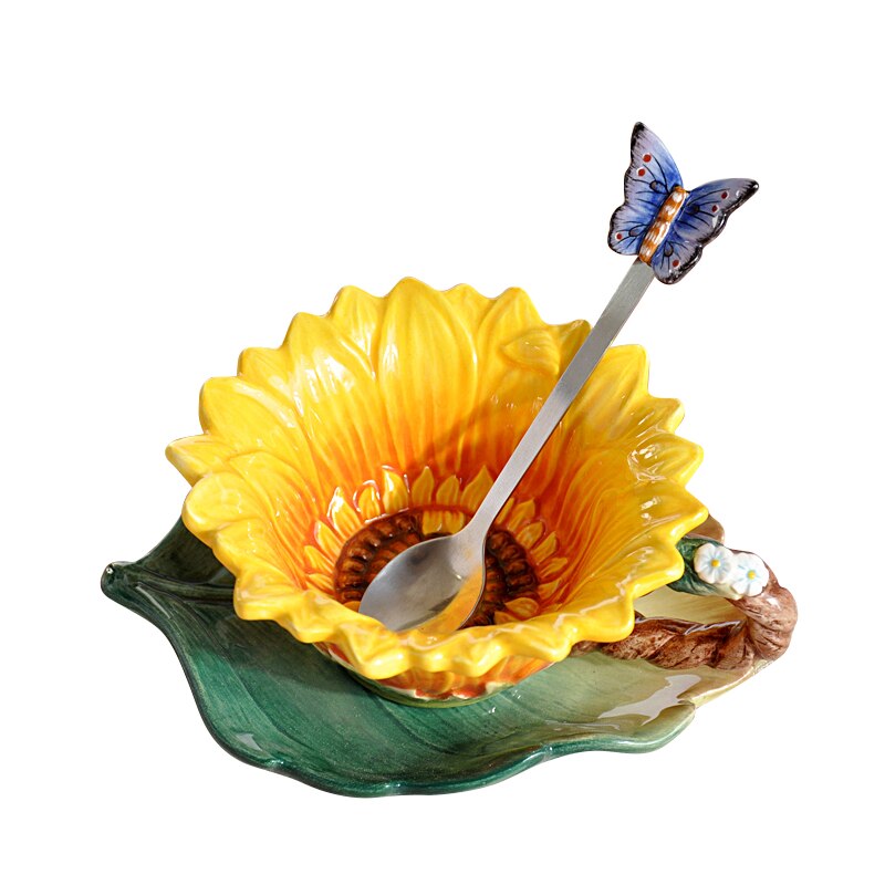 beautiful sunflower shape ceramic coffee cup dish flower ceramic cup