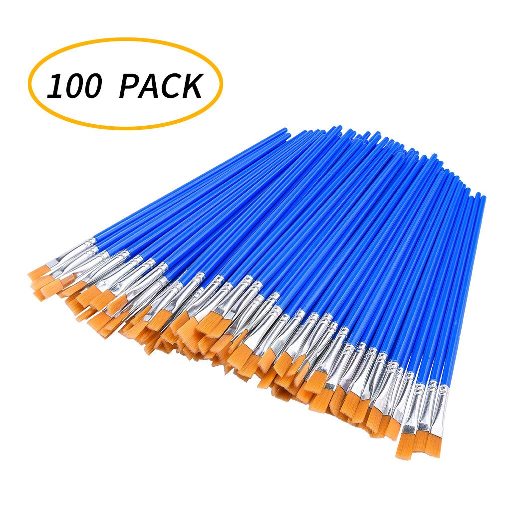 200 Pcs Flat Paint Brushes Small Brush Bulk for Detail Painting Plastic rod nylon hair flat head pen Child adult brush Z828: 100Pcs