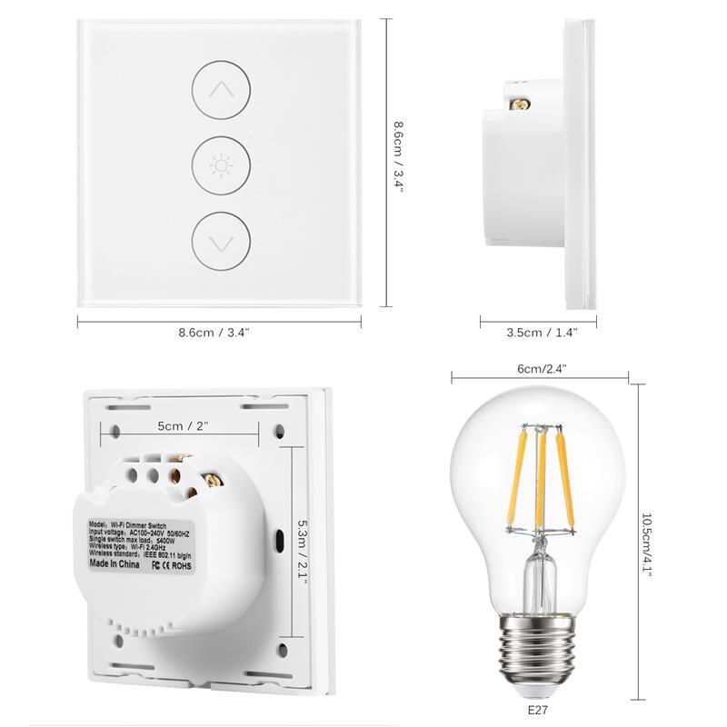 Atenuador Led de 220v, interruptor Wifi inteligente, Interruptor táctil para luz, funciona con la bombilla E27 del asistente de Google Alexa IFTTT