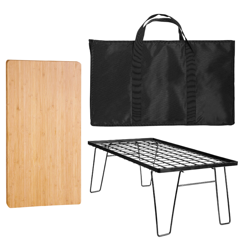 Mesa plegable de red de hierro con tablero de mesa y bolsa, mesa ligera para acampar, estante de cocina multifuncional para barbacoa al aire libre