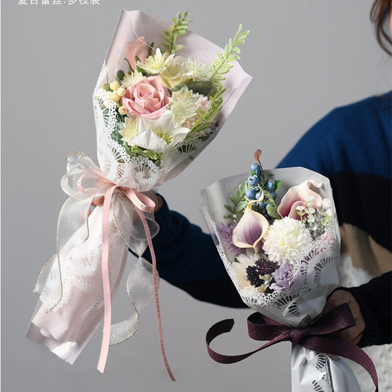 Retro Kant Enkele Tas Verse Bloem Verpakking Meerdere Zakken Rose Bloem Boeket Bloem Winkel Opp Transparante Zak