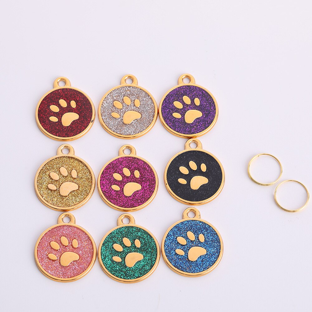Collar con placa de identificación de perro y gato, colgante con garra redonda grabada, decoración para el bolsa Porta llaves, 10 Uds.