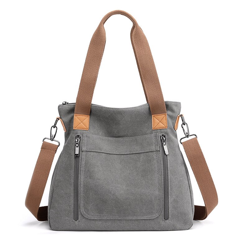 Bolsa de lona feminina choulder, bolsa de corpo transversal de grande capacidade de moda casual: Gray