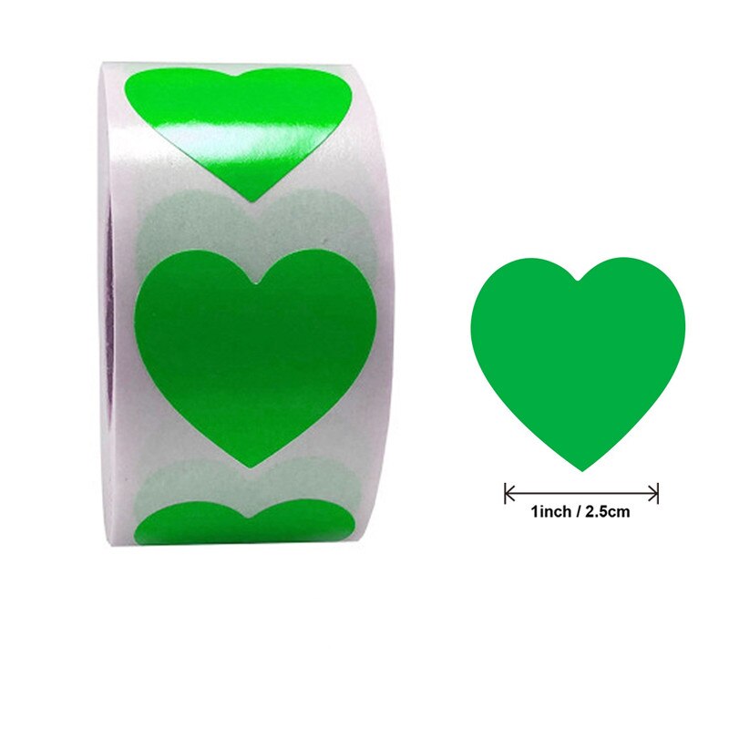 Étiquettes autocollantes en forme de cœur rose vif, étiquette autocollante pour mariage, carte de remise de diplôme, enveloppe, scellage, 1 pouce: Green heart / 1000 pcs
