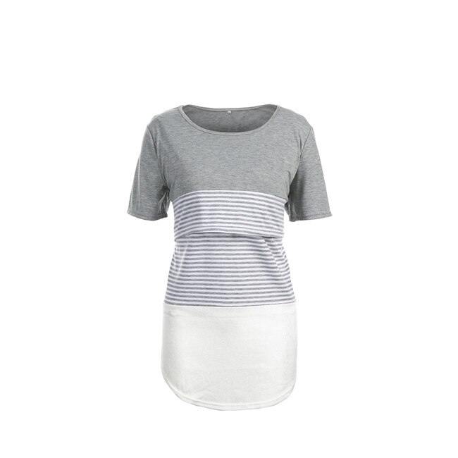 Donne Maternità Vestiti Allattamento Al Seno Magliette E Camicette Manica Corta T-Shirt Infermieristica Estate Casual Allentato Morbido A Righe Della Signora Magliette E Camicette T-Shirt: B / L