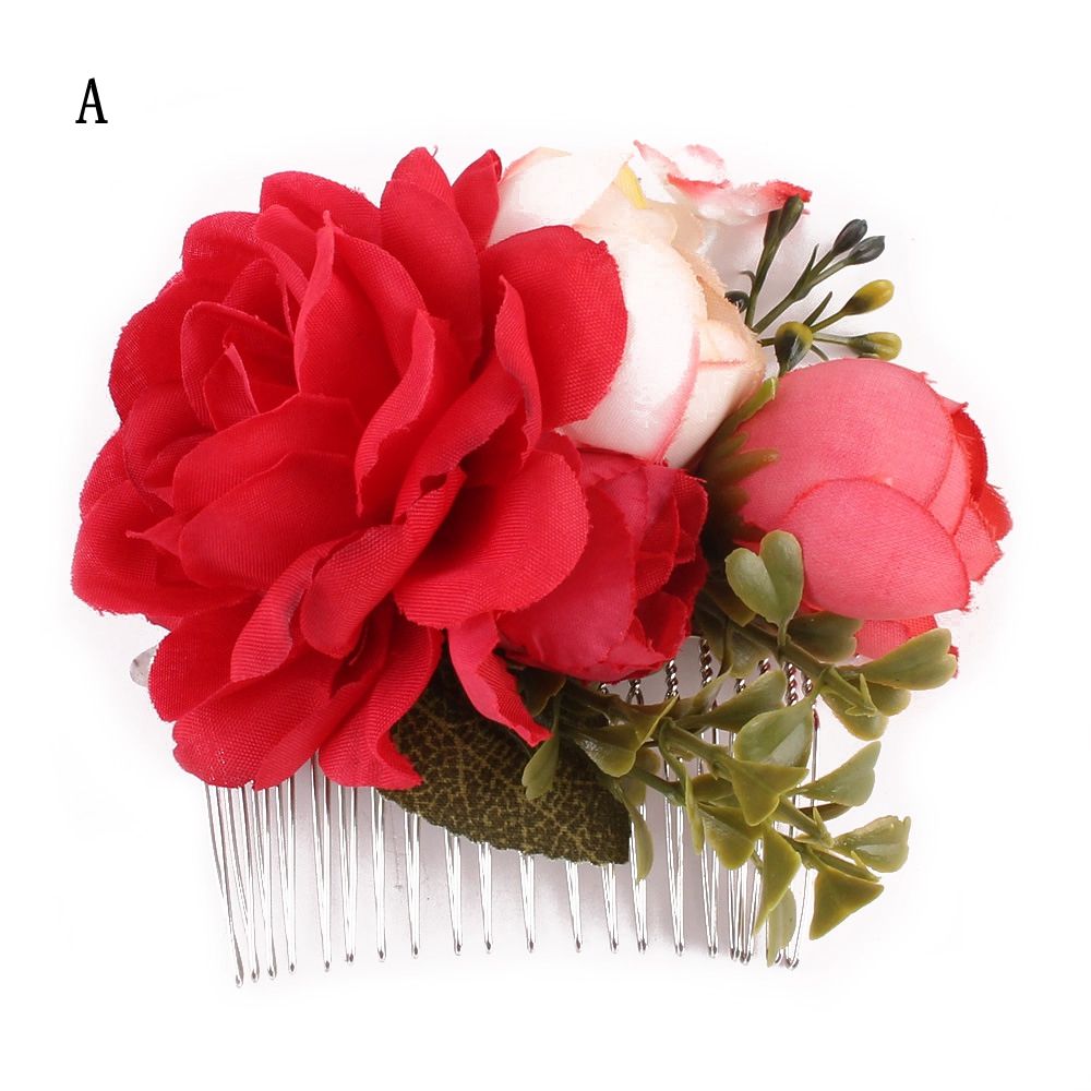 1 Pcs Rose Flower Hair Combs Wedding Crown Headwear Blooming Flower Headband for bride girls flower hair clip Wedding Jewelry: A