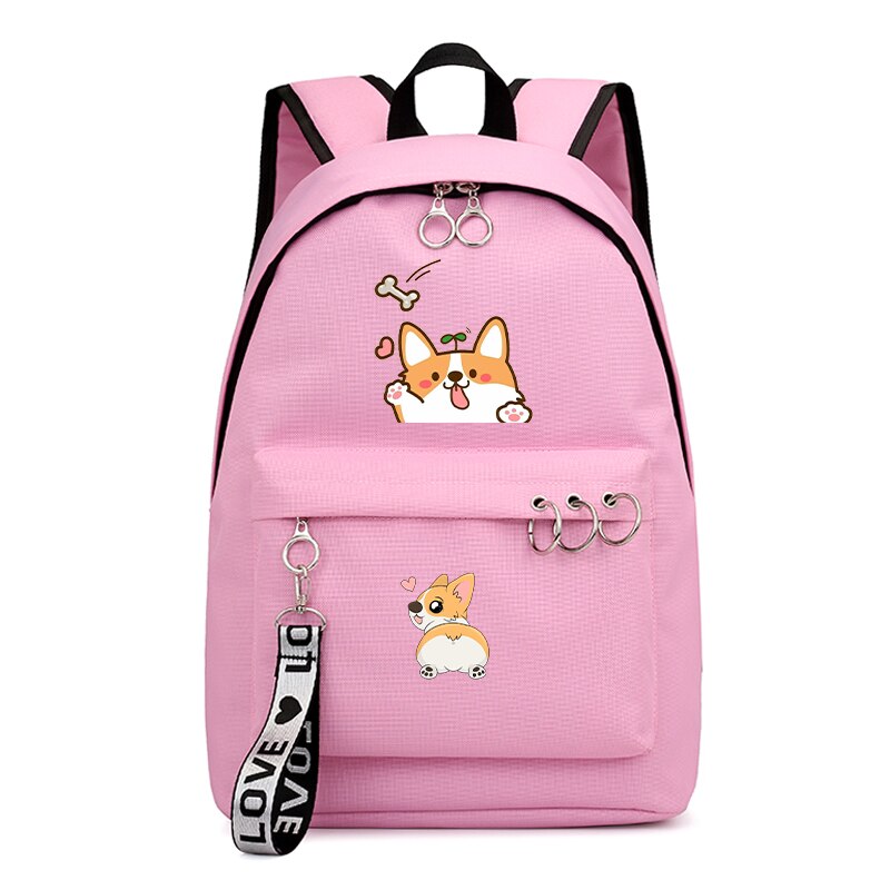 Lustige Korgi Hund Rucksack für Frauen Mädchen Schule Tasche Teenager Taschen Weibliche Harajuku Rucksack Schwarz Rosa Reise Rucksäcke Bookbag