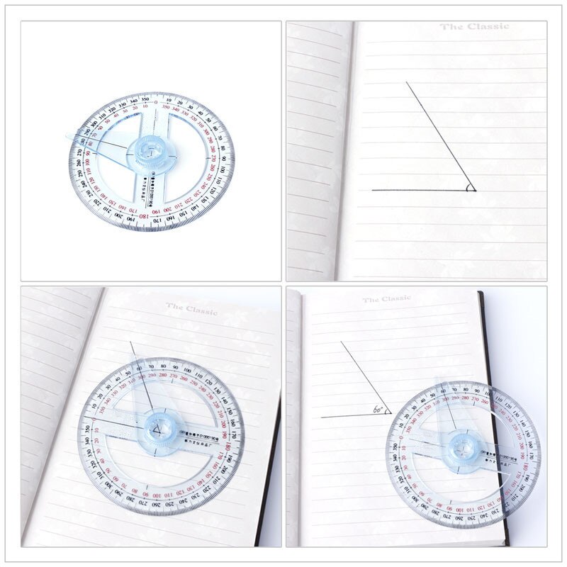 Plastic 360 Degree Protractor Ruler Angle Finder Swing Arm School Office