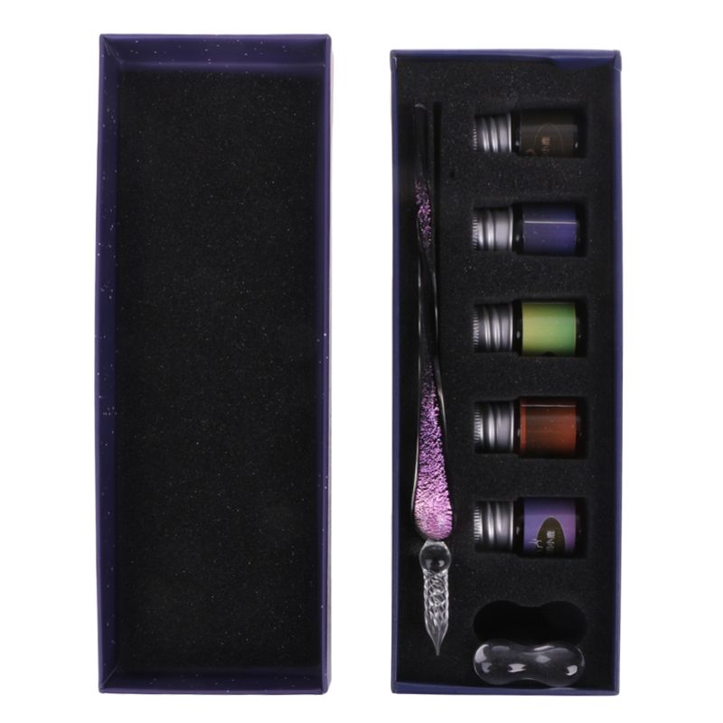 Nouveauté stylo magique coloré cristal ciel étoilé verre encre stylo verre Dip stylo pour écrire stylo plume ensemble