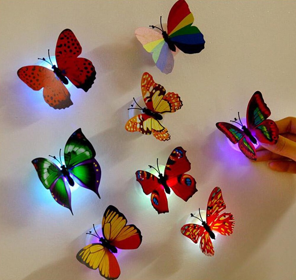 Un conjunto de 10 Uds pegatinas de pared mariposas luces LED pegatinas de pared decoración 3D para el hogar sala de estar dormitorio cocina decoración #3