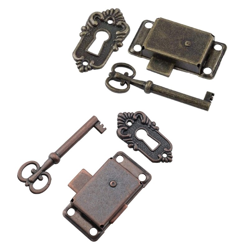 Cerrojo de pestillo antiguo, cerraduras de cajón de hierro Vintage con llave, herrajes decorativos para muebles, joyero de madera, gabinete