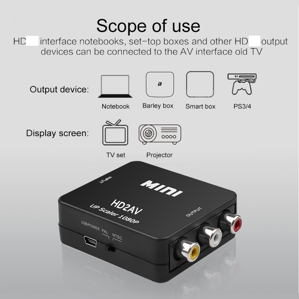 Kebidu Hdmi-Compatibel Naar Rca Converter Av Cv Sb L R Video Box Hd 1080P 1920*1080 60Hz 2 Av Ondersteuning Tv Ntsc Pal Output Naar Av