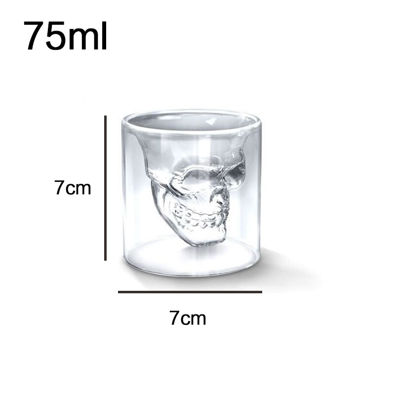 4 Sizess Skull Cup Shot Glass Transparent Cup Crystal Skull Head Glass Cup for Whiskey Wine Vodka Bar Club Beer Wine Glass: 75ml