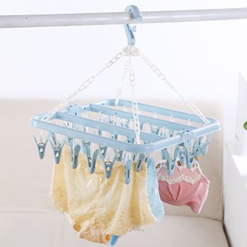 Foldable 32 Peg Windproof Clothes Hanger Dryer Washing Line Airer Clothes Underwear Socks Pants Hanger Household Storage