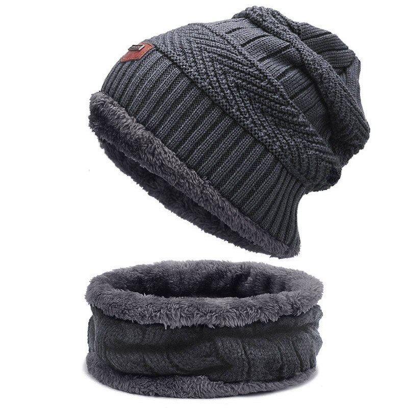 Conjunto de gorro y bufanda para hombre y mujer, gorros tejidos de felpa cálida, de Color puro, para otoño e invierno, Unisex: C