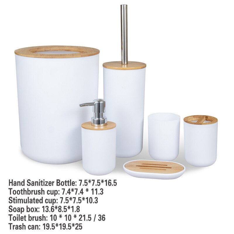 6 Set Plastic Bathroom Accessories Set With Bamboo Toothbrush Holder Toothpaste Dispenser Case Soap Box Toilet Shower Storage