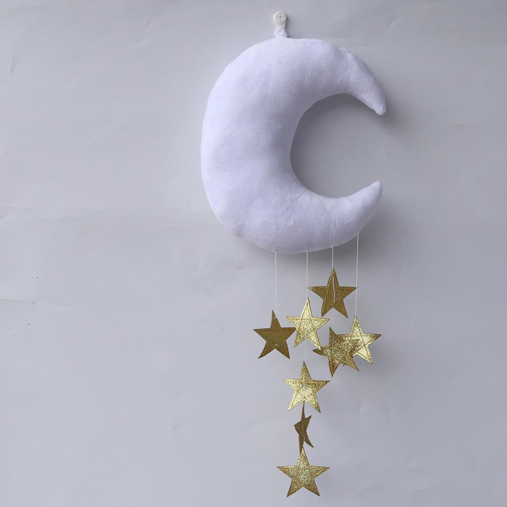 Baby seng hængende legetøj soft star moon crib vedhæng sengetøj sæt ornament dejlige sky væg indretning udstoppet legetøj: Hvid og gylden