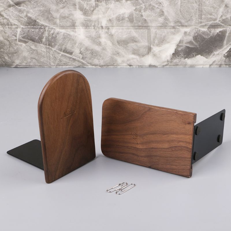 Walnut Wood Desktop Organizer Desktop Office Home Bookends Book Ends Stand Holder Shelf