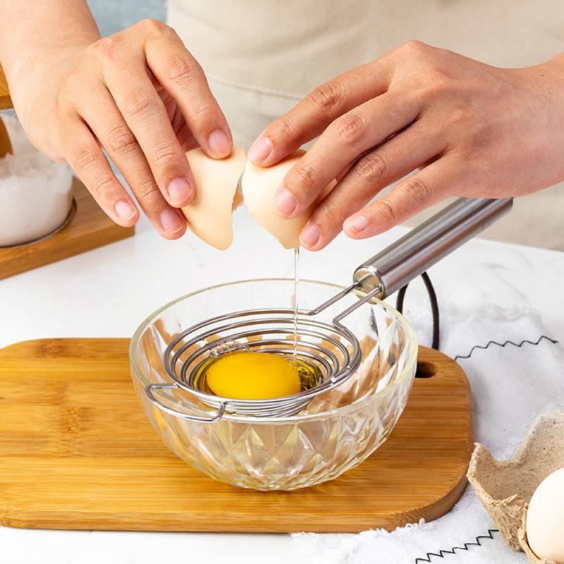 Separador de huevo en espiral, separador de huevo en espiral de acero inoxidable, separador de clara de huevo, separador de yema de huevo con mango largo, herramienta de cocina para huevos: Plata
