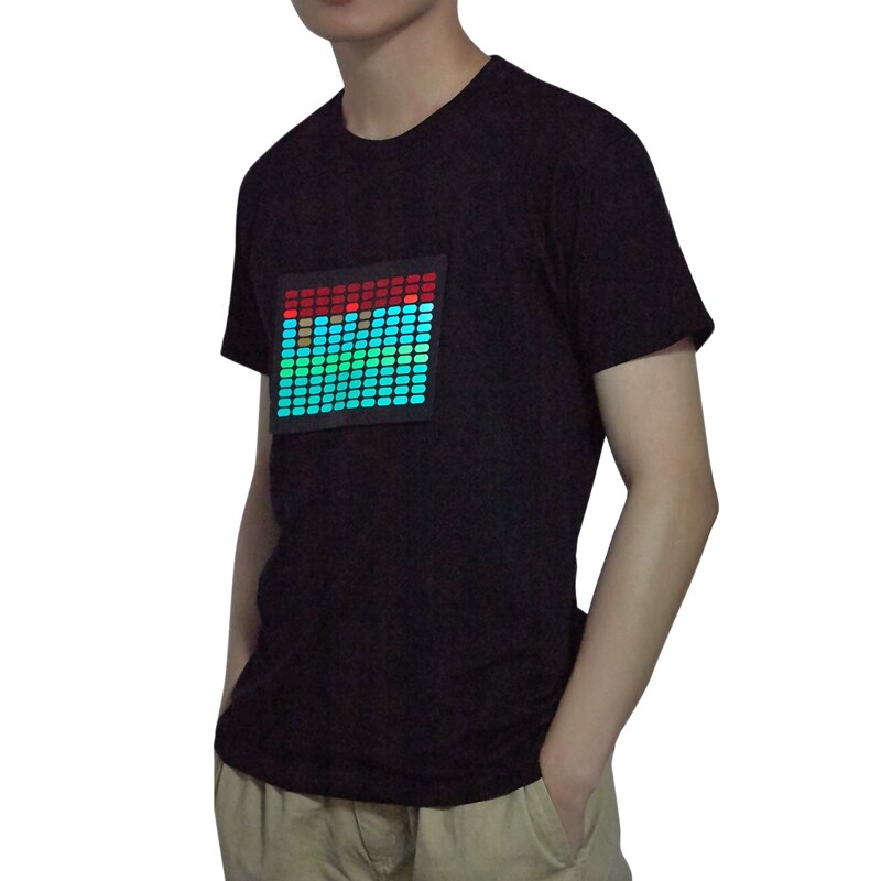 2x mænd lydaktiveret led t-shirt lyser op blinkende rock disco equalizer kortærmet led t-shirt xxl & l