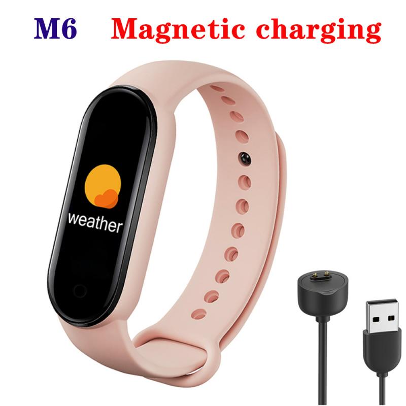 M6 smart sport band bluetooth skridttæller fitness tracker armbånd puls blodtryk smart ur til huawei xiaomi iphone: A03- lyserød  m6
