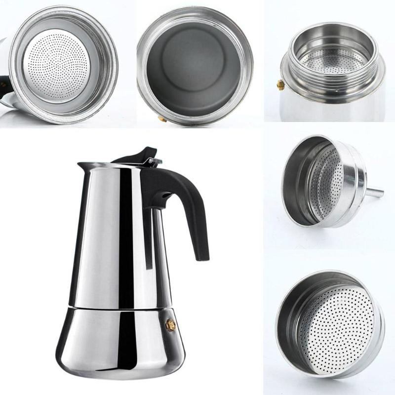 Moka Italian Coffee Maker Stainless Steel Percolator Tool Mocha Cafetiere Stove Top Mocha Coffee Pot 100/200/300/450ML