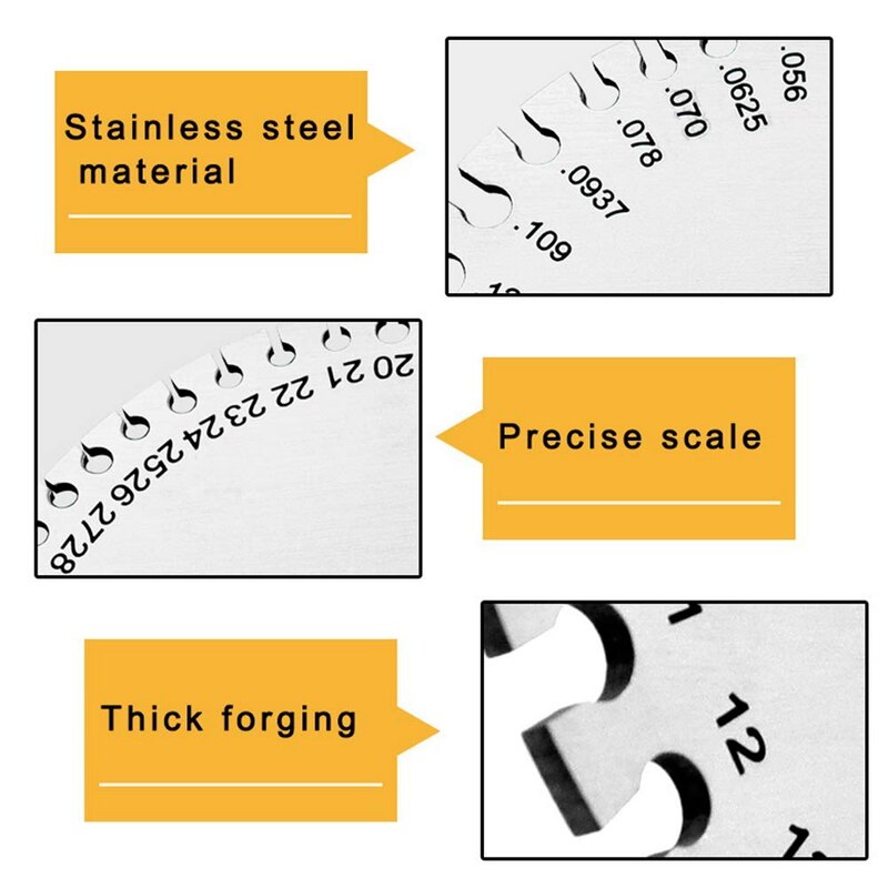2 Pcs Stainless Steel Thickness Gauges, Wire Gauge Measurement Tool-Round Wire Cable Sheet Thickness Gauge