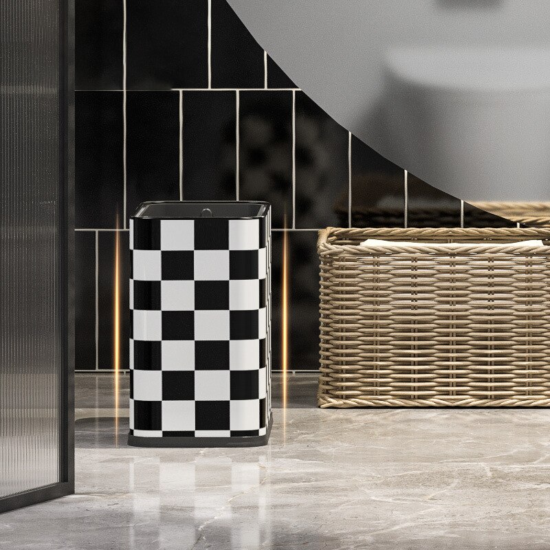 Luxus Bad Mülleimer Hause Grid Schachbrett Muster Doppel Schicht Coverless Abfall Papierkorb Büro Schmale Wc Abfall Bin