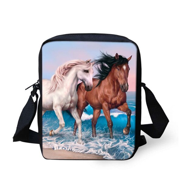 TWOHEARTSGIRL 3d Cool Paard Afdrukken Jongens Messenger Bag Student Crossbody Tas Kleine Kids Animal Strandtas Opslag Handtassen: Z923E