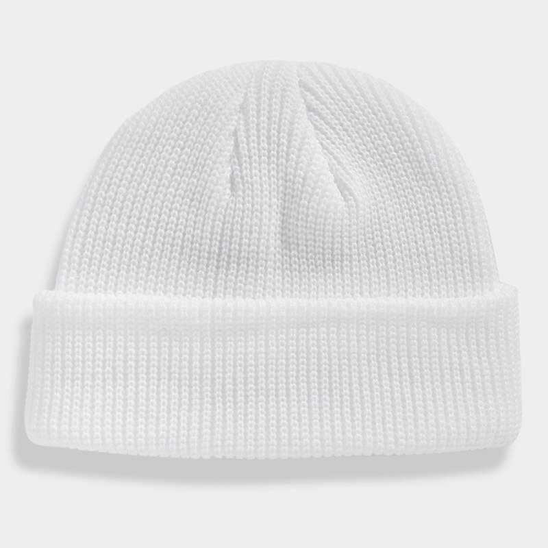 Vinter hue kort kalot unisex dame hue strikket hue hue sømandskasket manchet kantløs retro navy hat varm kalot: Hvid