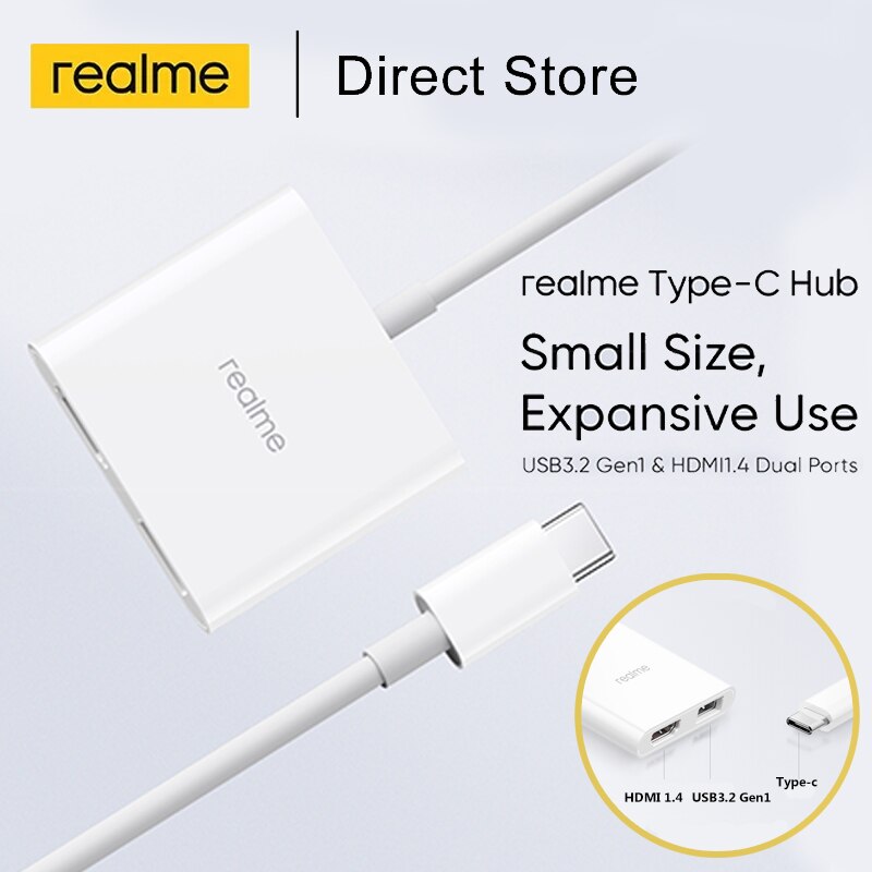 Realme Type-C Hub 4K Expansieve Gebruik USB3.2 Gen1 &amp; HDMI1.4 Dual Poorten Ondersteunt Compatibel Met Mac Os ios Windows Linux Android