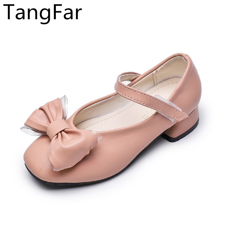 Children Bow High Heel Leather Shoes Princess Pointed Toe Kids White Wedding Shoe Sweet Toddler Causal Moccasins