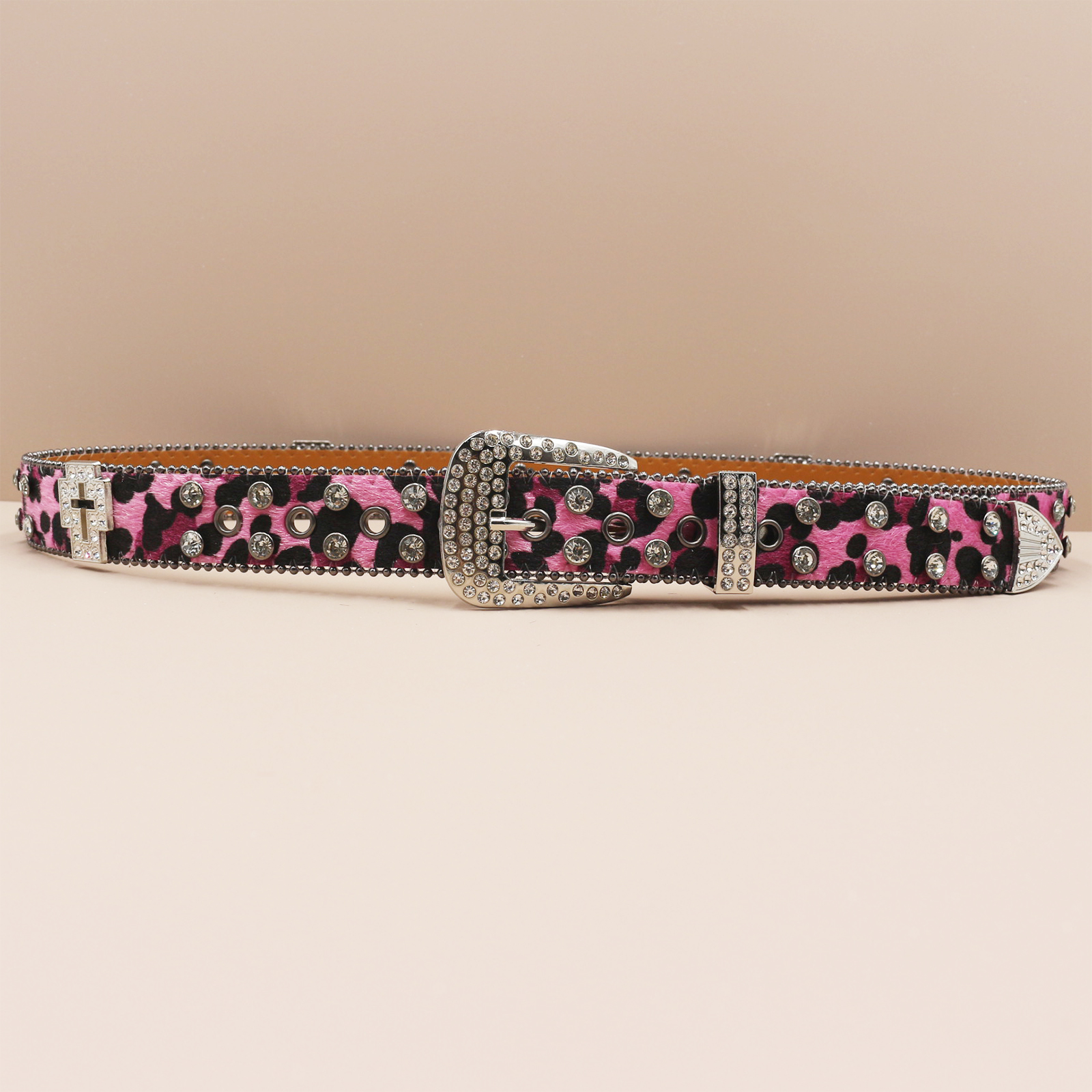 Cinturones con estampado de leopardo de 3,3 cm, cinturón vaquero con diamantes de imitación para mujer, cinturón vaquero occidental con de tachuelas brillantes, cinturones de cuero estilo Punk Rock Y2K