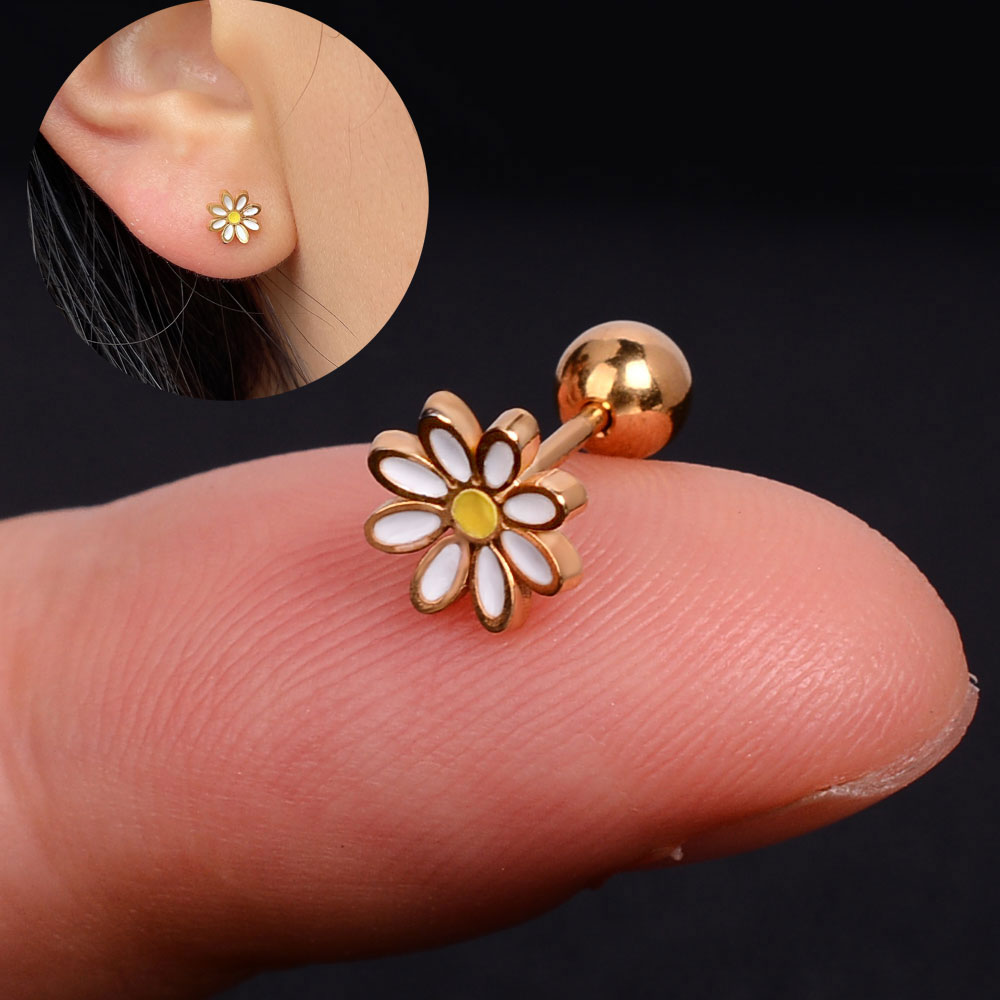 1Pcs Mini Rvs Oor Tragus Kraakbeen Helix Piercing Vlinder Daisy Kroon Sneeuwvlok Ster Kruis Emaille Studs Earring