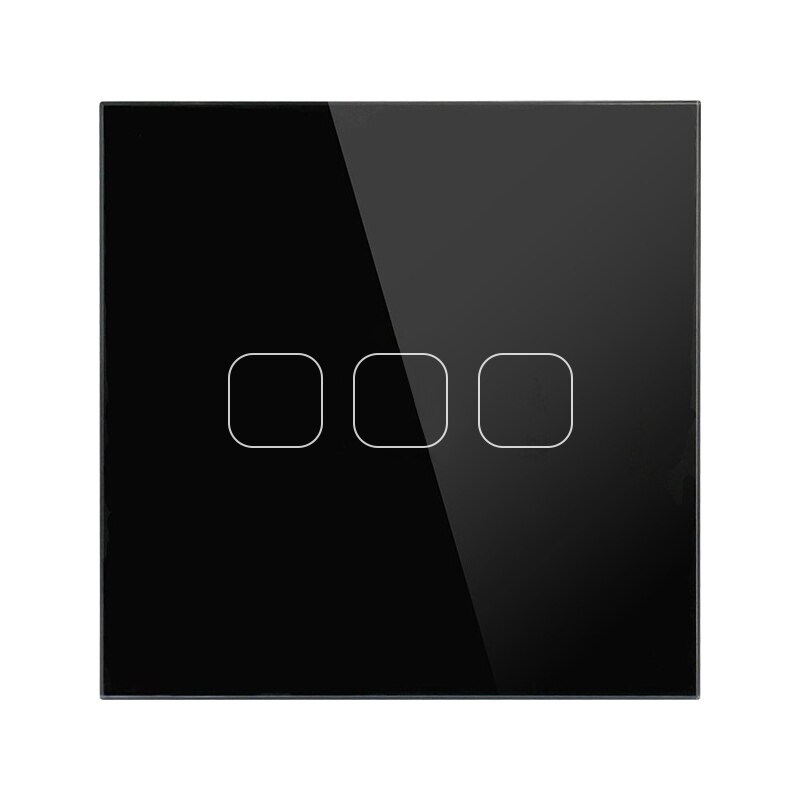 Atlectric Sensor Touch Switch Crystal Glass Panel Wall Light Switches EU Standard 1/2/3 gang 1Way Switch With LED Back Light: N1-EUTS2-3G1W-B