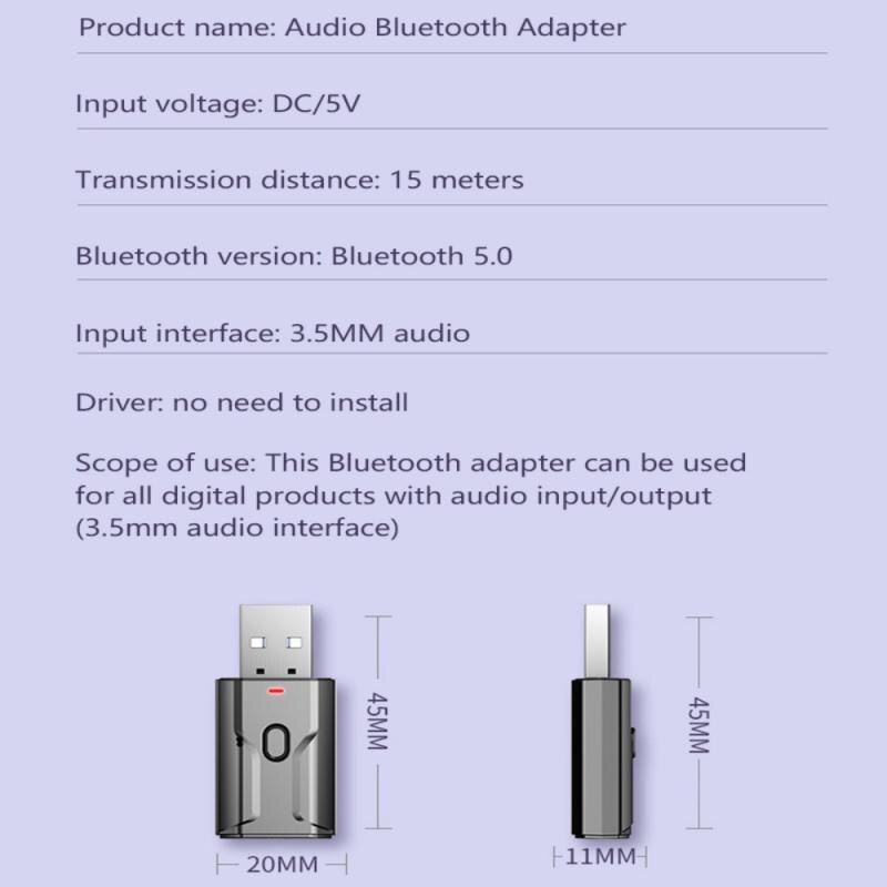 Bluetooth 5.0 Receiver Transmitter Two In One Microphone USB Bluetooth Wireless Audio Adapter For Computer PC Laptop Tablet