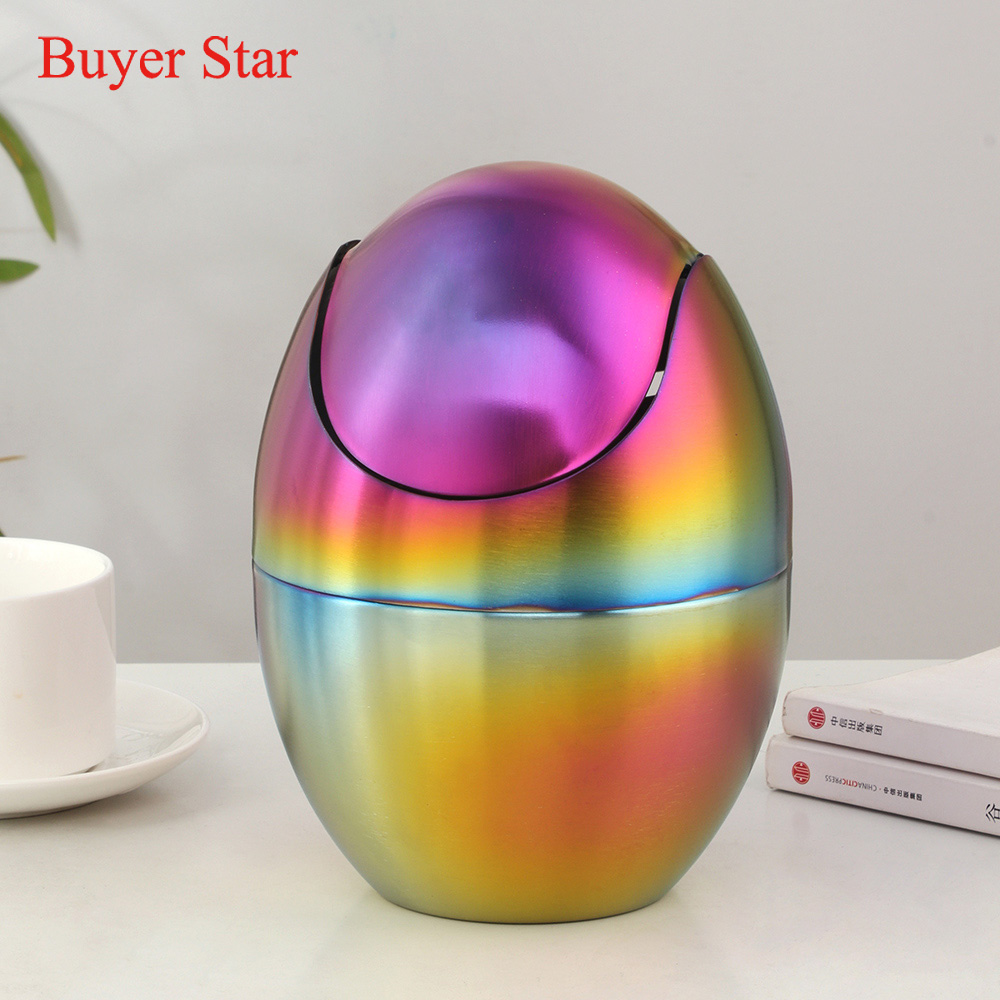 Mini papelera pequeña de escritorio, cubo de basura de acero inoxidable, mesa de oficina en casa, cubo de basura oscilante con tapa, 1 unidad