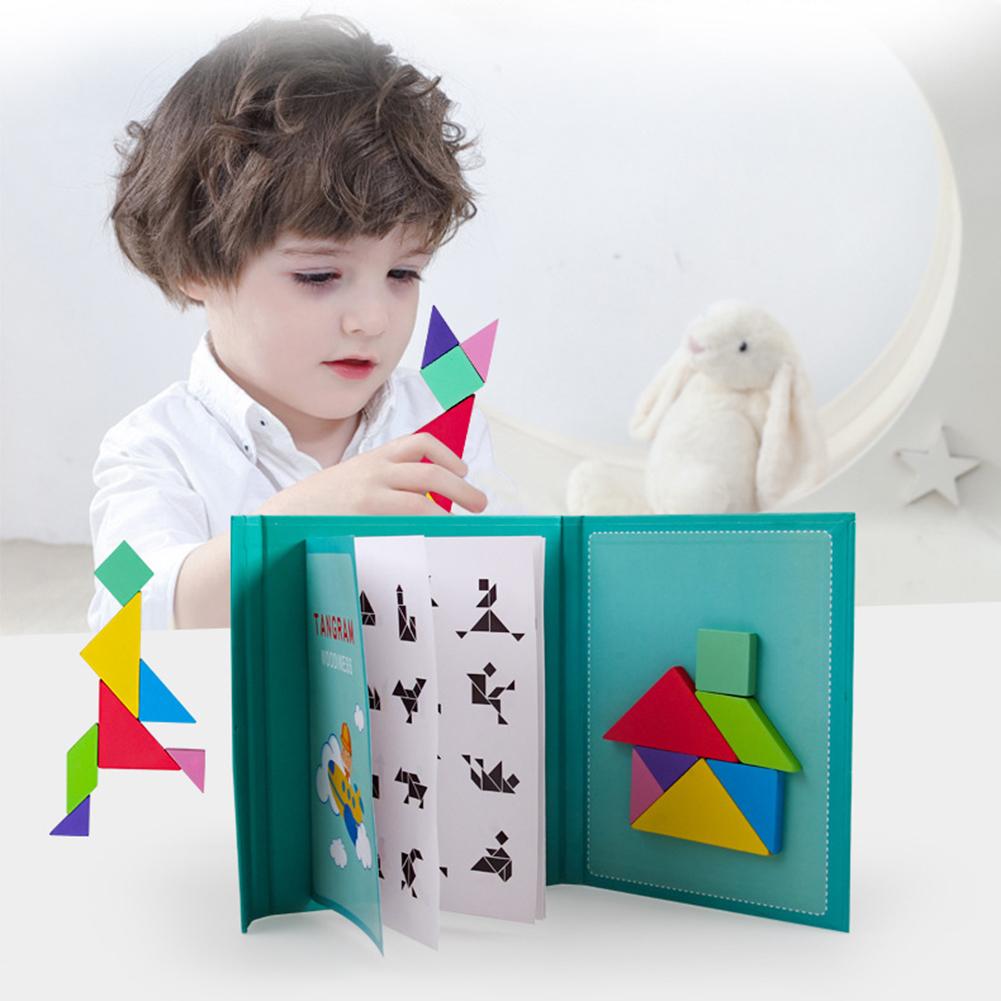 Kids Magnetische 3D Geometrische Puzzel Tangram Thuis Handleiding Game Early Educatief Puzzel Speelgoed
