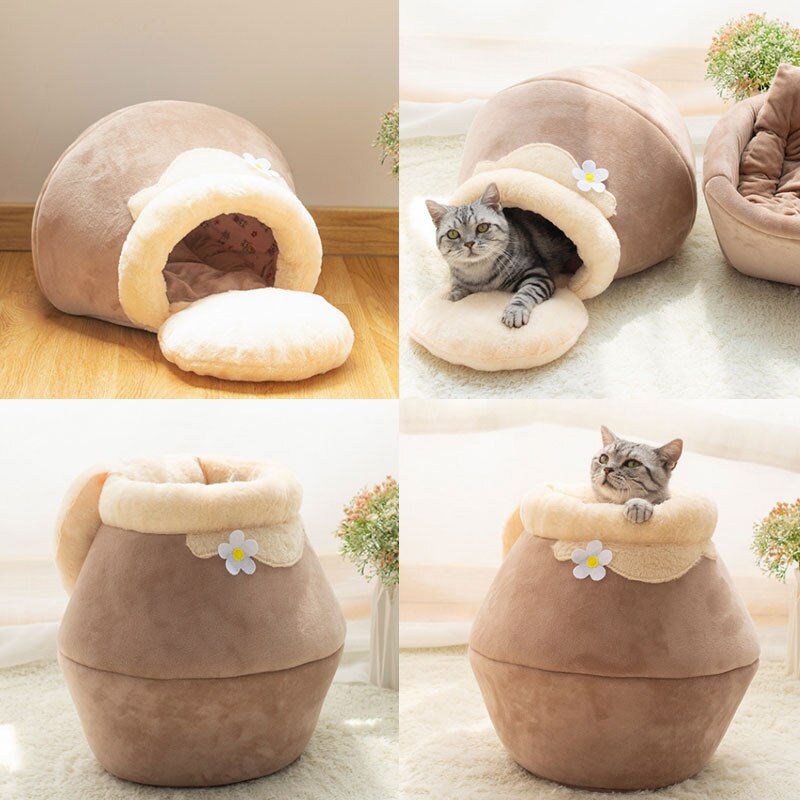 Cama para gatos, cama de nido de abeja para gatos, cama cerrada plegable, Perrera de invierno, cálido nido, almohadilla de sueño reparador, cueva para cachorros de animales, suministros para mascotas