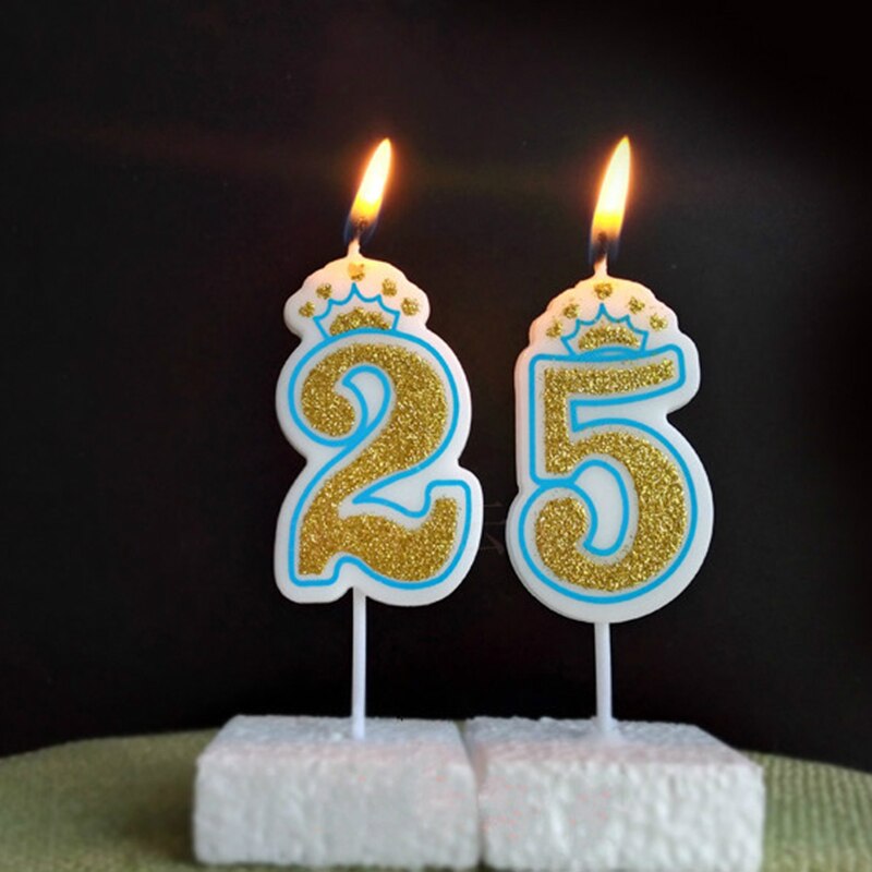 Happy Birthday Cake Topper Number Candle 0-9 Sliver Pink/Blue Cake Crown Children Birthday Grft Party Cake Decoration