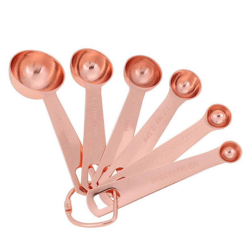 1 Pcs Rose Gold Measuring Spoons & 1 Pcs Teak Spatula Long Handle