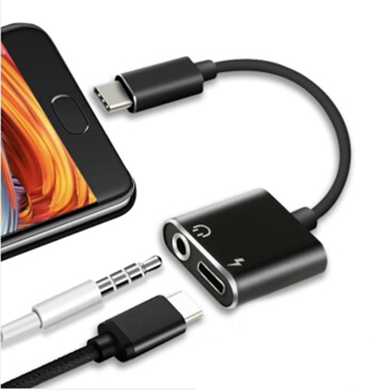 Heißer 2 in1 Typ-C zu 3,5mm Kopfhörer Jack Adapter/Stecker Ladegerät, kopfhörer Aux Audio &amp; Lade Adapter schwarz